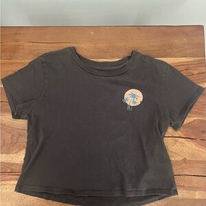 Pura Vida Charcoal Crop Tee with Blue Text